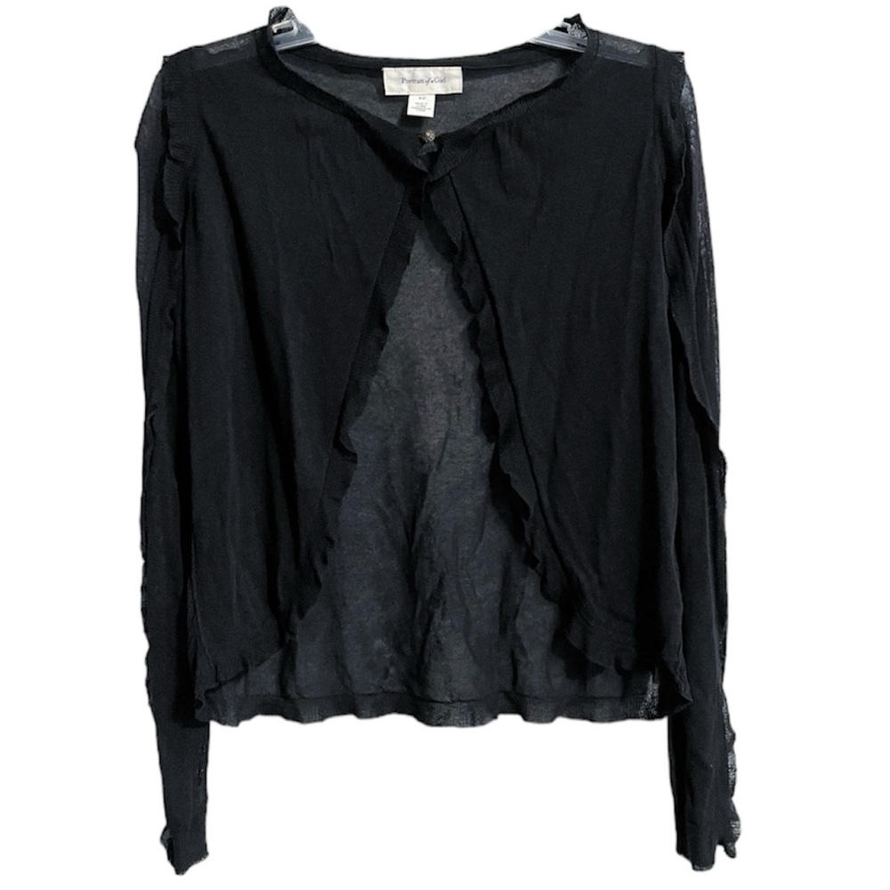 Anthro Portrait Of A Girl Cardigan Sweater Clutched Button Ruffle Whimsygoth XS